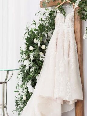 Martina Liana Blush Lace A-Line Wedding Gown